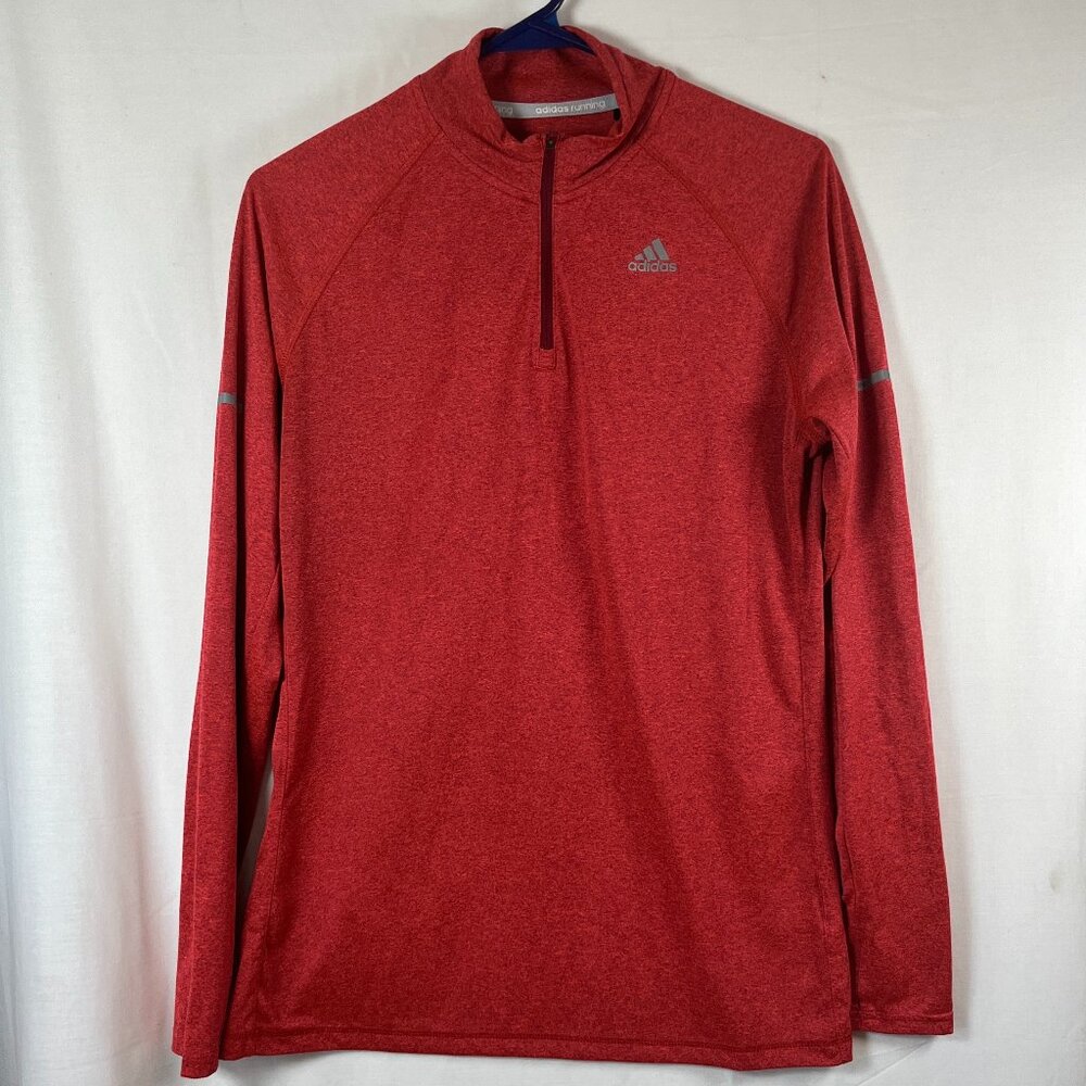 Adidas Shirt Mens Large Orange Performance 1/4 Zip Long Sleeve - Picture 1 of 8